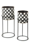 Mackenzie-childs Mackenzie Childs Check It Out Set Of 2 Planters & Stands In Black