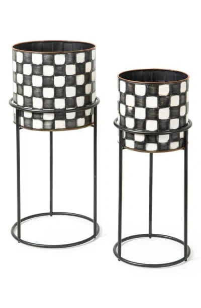 Mackenzie-childs Mackenzie Childs Check It Out Set Of 2 Planters & Stands In Black