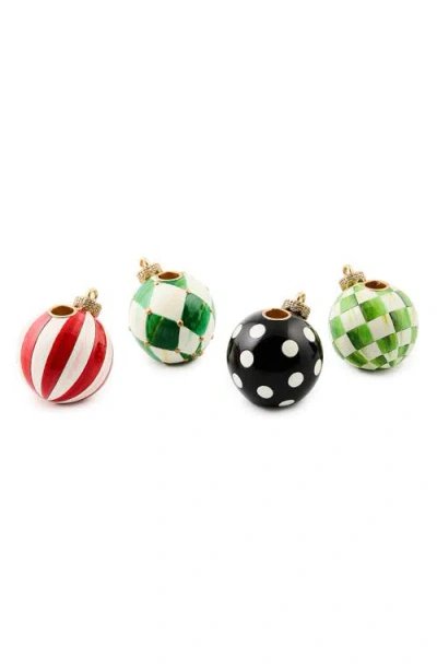 Mackenzie-childs Mackenzie Childs Check It Out Set Of 4 Ornament Candleholders In Multi