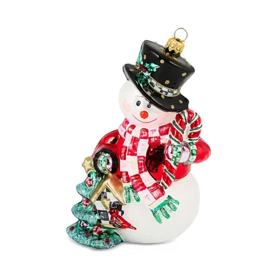 Mackenzie-childs Check It Out Snowman Glass Ornament In Multi