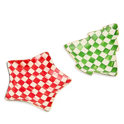 Mackenzie-childs Check It Out Star & Tree Trinket Trays, Set Of 2 In Multi