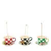 Mackenzie-childs Mackenzie Childs Set Of 3 Check It Out Teacup Glass Ornaments