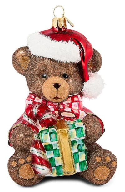 MACKENZIE-CHILDS MACKENZIE CHILDS CHECK IT OUT TEDDY BEAR GLASS ORNAMENT