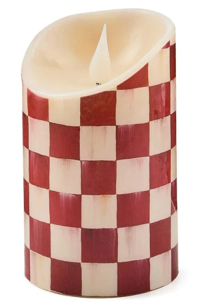 Mackenzie-childs Mackenzie Childs Cherry Check Flameless 5-inch Pillar Candle In Red