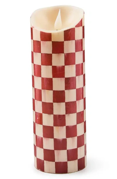 Mackenzie-childs Mackenzie Childs Cherry Check Flameless 9-inch Pillar Candle In Red