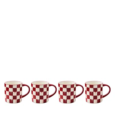 Mackenzie-childs Cherry Check Mugs, Set Of 4 In White