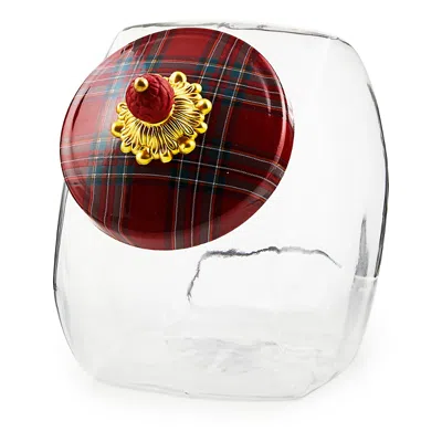 Mackenzie-childs Cookie Jar With Black Tartan Lid In Red