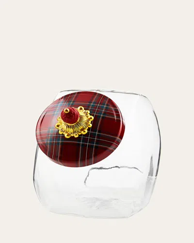 Mackenzie-childs Cookie Jar With Red Tartan Lid In Transparent