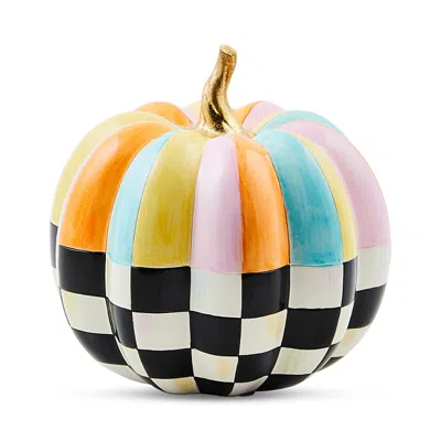 Mackenzie-childs Cotton Candy Mini Check & Stripe Pumpkin In Multi