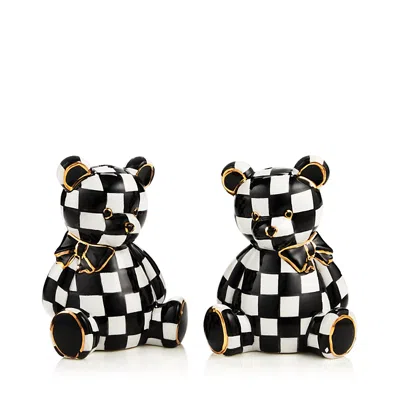 Mackenzie-childs Courtly Bear Salt & Pepper Set In Checker/gold