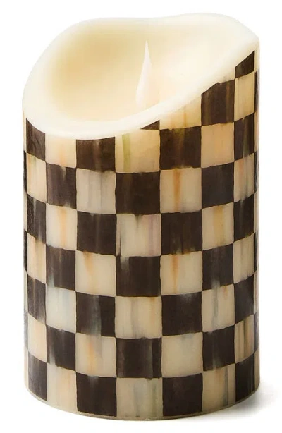 Mackenzie-childs Mackenzie Childs Courtly Check 6-inch Flameless Pillar Candle In Brown