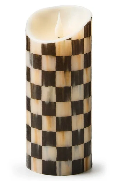 Mackenzie-childs Mackenzie Childs Courtly Check 7-inch Flameless Pillar Candle In Black