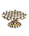 Mackenzie-childs Courtly Check Ceramic Fluted Cake Stand