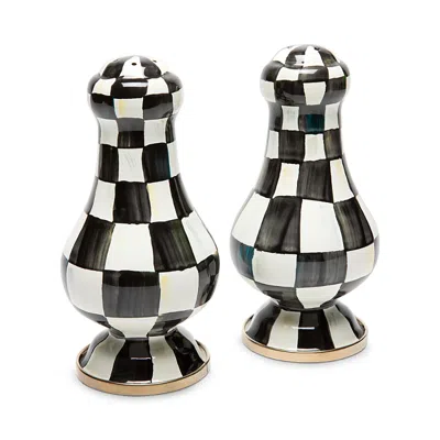 Mackenzie-childs Courtly Check Enamel Large Salt & Pepper Set In Black/white