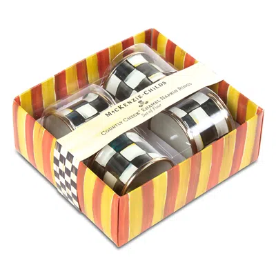 Mackenzie-childs Courtly Check Enamel Napkin Rings, Set Of 4 In Black/white