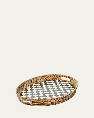 Mackenzie-childs Courtly Check Enamel Rattan Party Tray In Brown