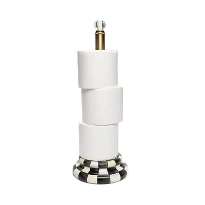 Mackenzie-childs Courtly Check Enamel Toilet Tissue Holder In Black/white