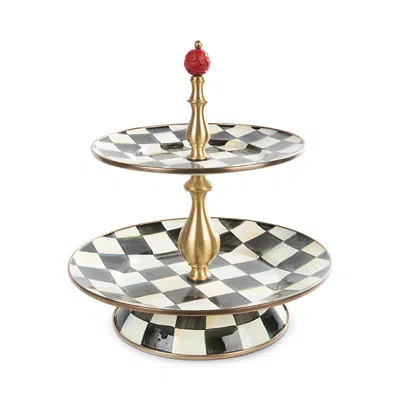 MACKENZIE-CHILDS MACKENZIE-CHILDS COURTLY CHECK ENAMEL TWO-TIER SWEET STAND