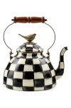 Mackenzie-childs Mackenzie Childs Courtly Check Enameled Steel 3-quart Tea Kettle With Bird