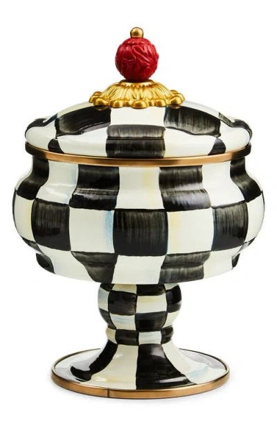 Mackenzie-childs Mackenzie Childs Courtly Check Enameled Steel Curiosity Pot In Black
