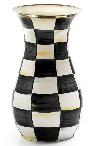 Mackenzie-childs Mackenzie Childs Courtly Check Enameled Steel Tall Vase In Black