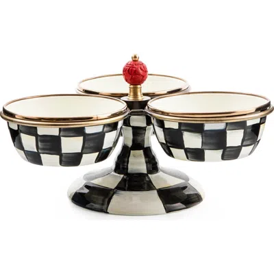 Mackenzie-childs Mackenzie Childs Courtly Check Enameled Steel Triplicity Bowls & Stand Set In Multi