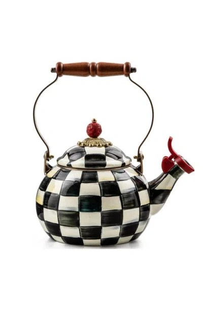 Mackenzie-childs Mackenzie Childs Courtly Check Enameled Steel Whistling Tea Kettle In Black