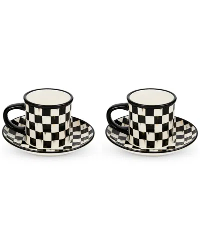 Mackenzie-childs Courtly Check Espresso Cup & Saucer, Service For 2 In Black
