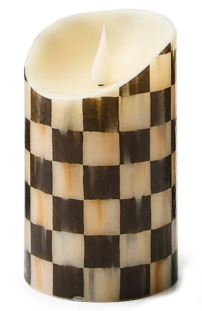 Mackenzie-childs Mackenzie Childs Courtly Check Flameless 5-inch Pillar Candle In Brown