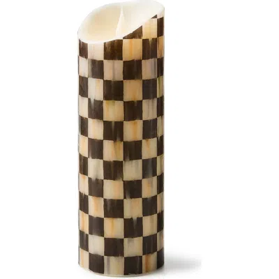Mackenzie-childs Mackenzie Childs Courtly Check Flameless 9-inch Pillar Candle In Brown