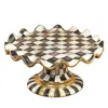 Mackenzie-childs Courtly Check Ceramic Fluted Cake Stand In Black/white