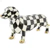Mackenzie-childs Mackenzie Childs Courtly Check Hand Painted Dachshund Figurine In Black