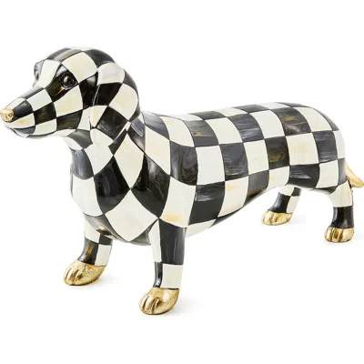 Mackenzie-childs Mackenzie Childs Courtly Check Hand Painted Dachshund Figurine In Black