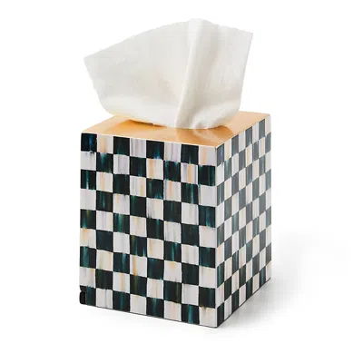 Mackenzie-childs Courtly Check Lacquer Boutique Tissue Box Cover In Black