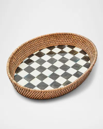 Mackenzie-childs Courtly Check Large Enamel Rattan Serving Tray In Multi