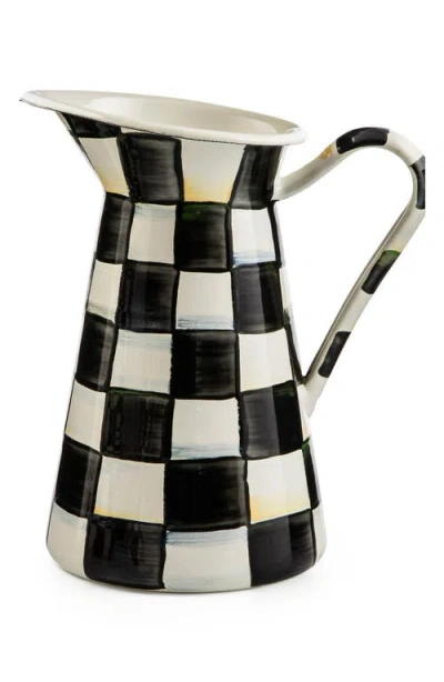 Mackenzie-childs Mackenzie Childs Courtly Check Medium Enameled Steel Practical Pitcher In Black,white