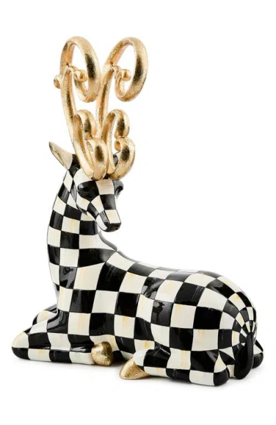 Mackenzie-childs Mackenzie Childs Courtly Check Noel Resting Deer Figurine In Black