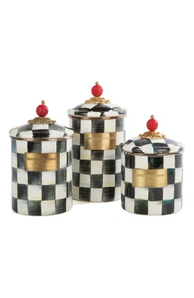 Mackenzie-childs Mackenzie Childs Courtly Check Set Of 3 Canisters In Black
