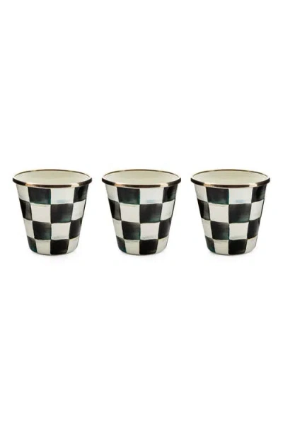 Mackenzie-childs Mackenzie Childs Courtly Check® Set Of 3 Enamel Herb Pots In Black