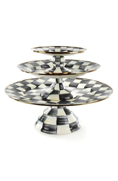 Mackenzie-childs Mackenzie Childs Courtly Check Set Of 3 Enameled Steel Pedestal Platters In Black