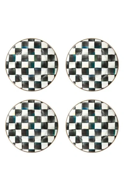 Mackenzie-childs Mackenzie Childs Courtly Check Set Of 4 Enamel Salad Plates In Black