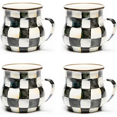 Mackenzie-childs Mackenzie Childs Courtly Check Set Of 4 Enameled Steel Mugs In Black