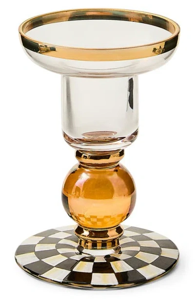 Mackenzie-childs Mackenzie Childs Courtly Check Small Glass Candleholder In Brown