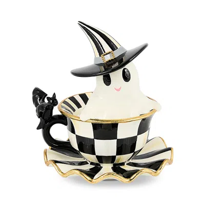 Mackenzie-childs Courtly Check Teacup Ghost Decor In Black