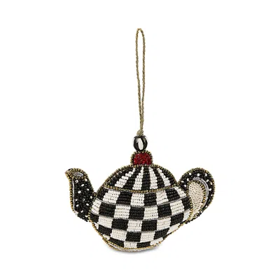 Mackenzie-childs Courtly Check Teapot Beaded Ornament In Black