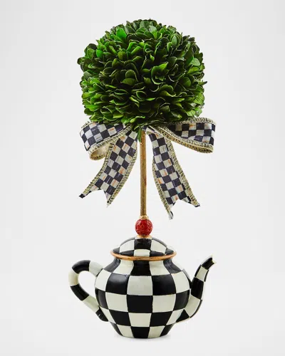 Mackenzie-childs Courtly Check Teapot Boxwood Topiary In Multi