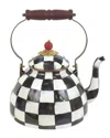 Mackenzie-childs Courtly Check 2-qt. Whistling Tea Kettle In Black/white