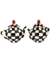 Mackenzie-childs Courtly Checks Teapot Salt & Pepper Set In Black,white