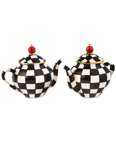 Mackenzie-childs Courtly Checks Teapot Salt & Pepper Set In Black,white