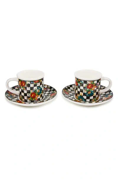 Mackenzie-childs Mackenzie Childs Courtly Flower Market Set Of 2 Espresso Cups & Saucers In Multi